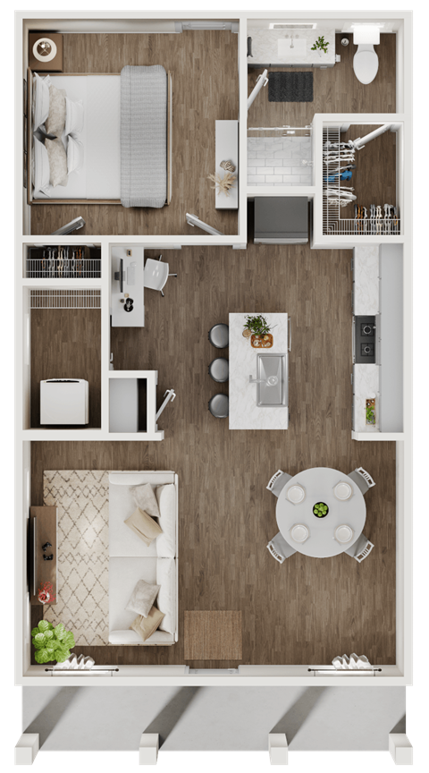 Floor plan for 1 bed, 1 bath, 900 sqft